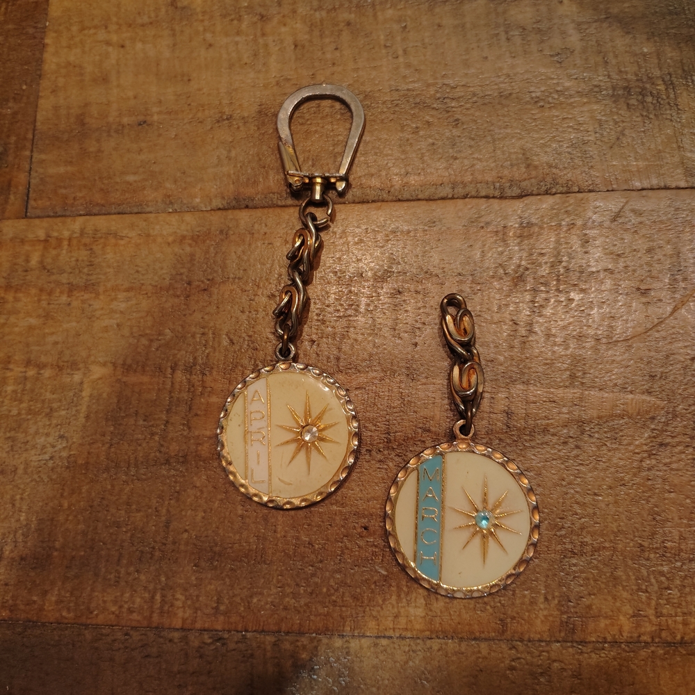 Gold and Cream Zodiac Keychain Duo Months Of March And April